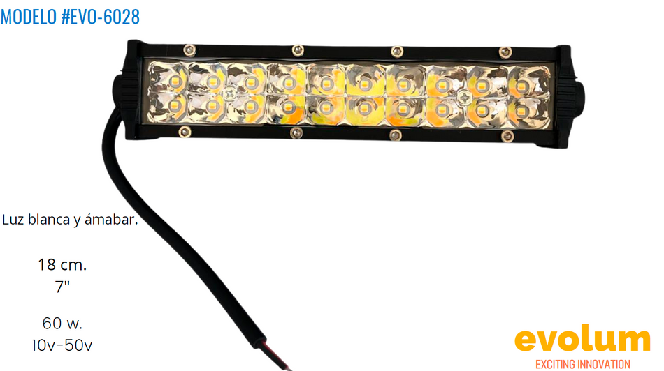 Barra Rectangular Hiperled 18cm, Luz Blanca y Ambar Evo-6028