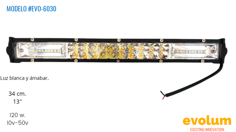 Barra Rectangular Hiperled 34cm, Luz Blanca y Ambar Evo-6030