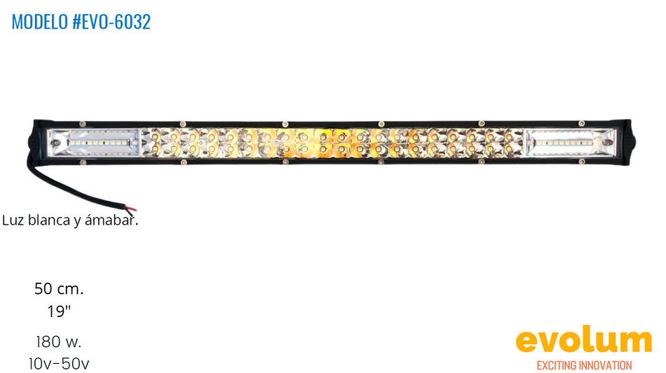 Barra Rectangular Hiperled 50cm, Luz Blanca y Ambar Evo-6032