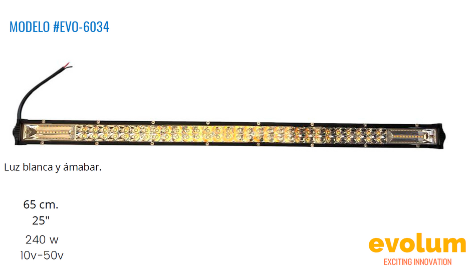 Barra Rectangular Hiperled 65cm, Luz Blanca y Ambar Evo-6034
