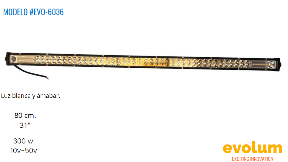Barra Rectangular Hiperled 80cm, Luz Blanca y Ambar Evo-6036