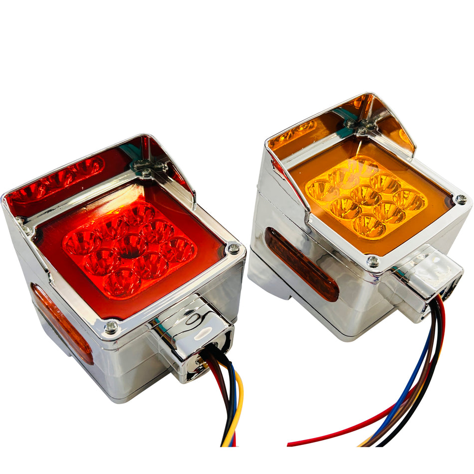 Plafon 4 Con Bisel Cromo 9 Led Luz Fija Y Con Estrobo S217 Rojo-Ambar