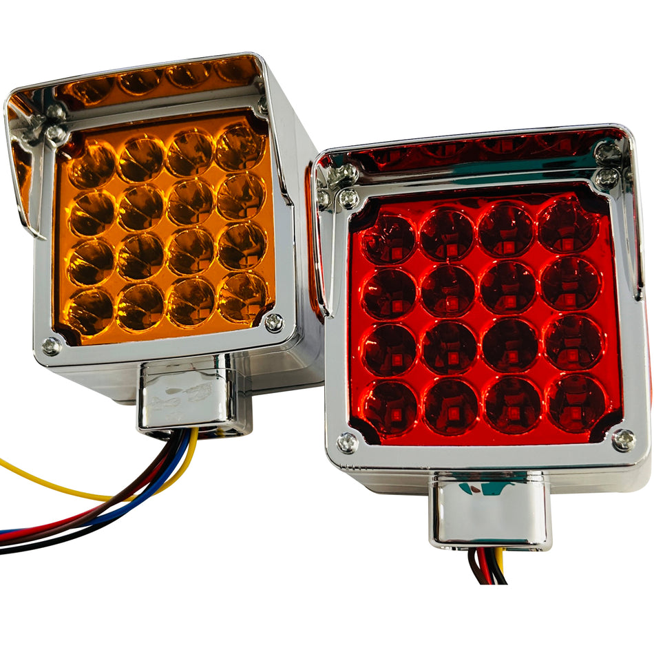 Plafon Cuadrado 4¨ C/Bisel Cromo Luz Fija y con Estrobo S248 Ambar-Rojo