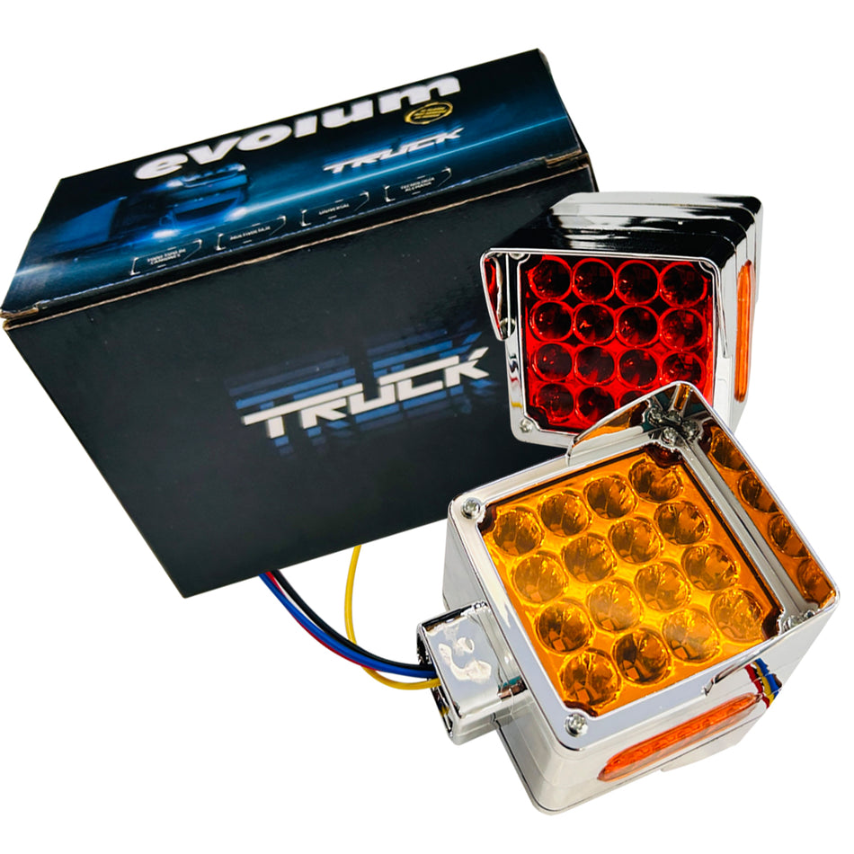 Plafon Cuadrado 4¨ C/Bisel Cromo Luz Fija y con Estrobo S248 Ambar-Rojo