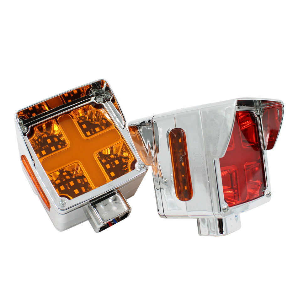 Plafon Cuadrado 3¨ C/Bisel Cromo Luz Fija y con Estrobo TR107 Ambar-Rojo