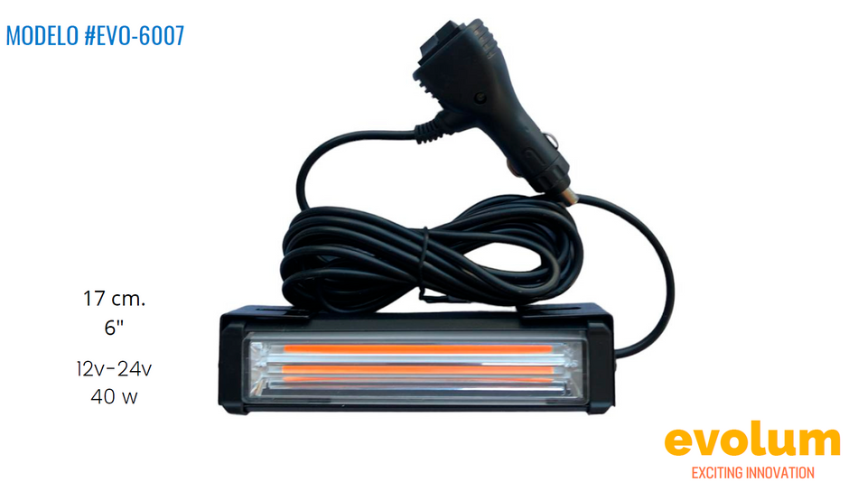 Barra Rectangular Hiperled 17cm, con Conector de Encendedor de Automovil y Switch Evo-6007
