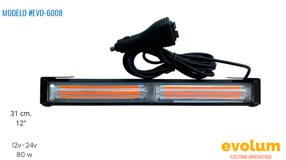 Barra Rectangular Hiperled 31cm, con Conector de Encendedor de Automovil y Switch Evo-6008