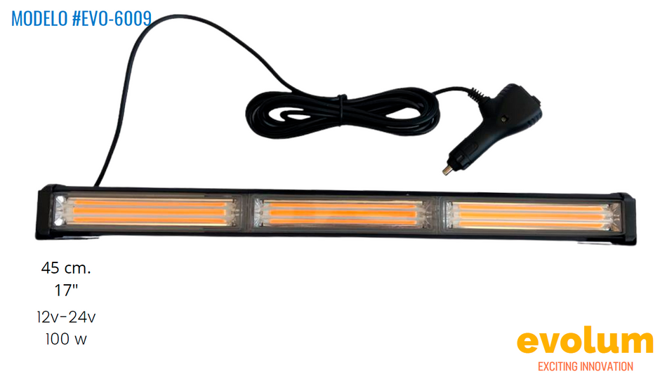 Barra Rectangular Hiperled 45cm, con Conector de Encendedor de Automovil y Switch Evo-6009