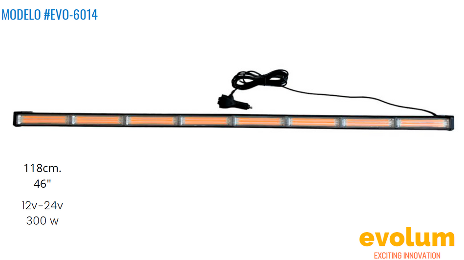Barra Rectangular Hiperled 118cm, con Conector de Encendedor de Automovil y Switch Evo-6014