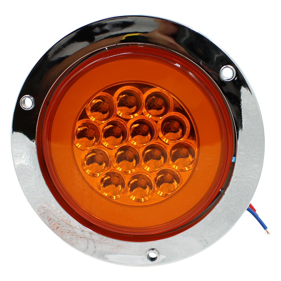 Plafón Redondo 4 Con Bisel Cromo 14led Luz Fija Y C/estrobo F017 Ámbar