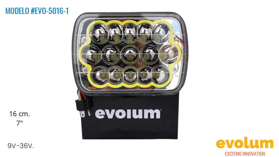 Faro Rectangular Hiperled, 15 Leds Con Estrobo Evo-5016